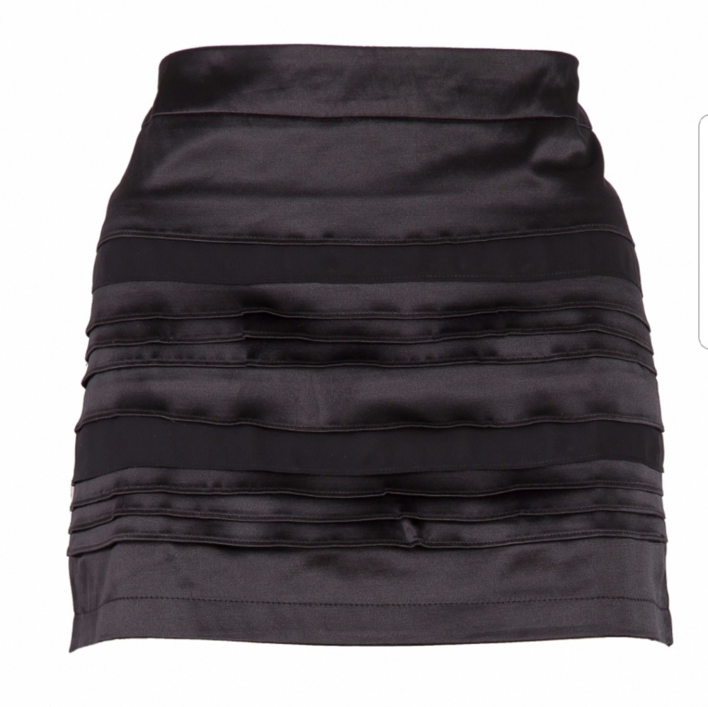 Black Satin Layered Front Mini Skirt NWOT